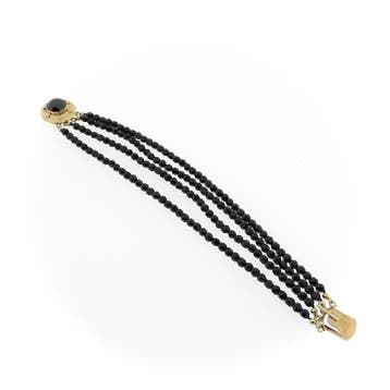Glaskralen armband met gouden slot (Schakelarmband), Ophalen of Verzenden, Gebruikt, Goud, Goud