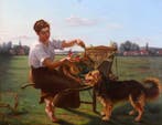 Louis Tournier (1830-1911) - Young woman with dog and
