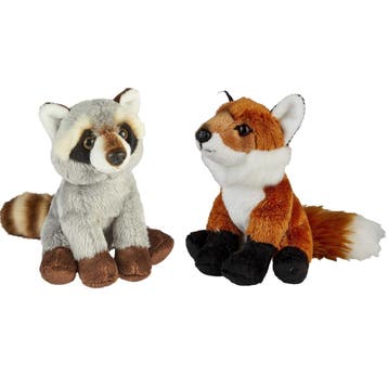 Bosdieren knuffels set van 2 - vos en wasbeer - pluche, Verzenden, Nieuw