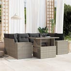 vidaXL 7-delige Loungeset met kussens poly rattan lichtgrijs, Verzenden, Nieuw, Rotan, Loungeset