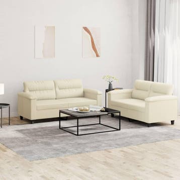 vidaXL 2-delige Loungeset met kussens kunstleer crème, Huis en Inrichting, Verzenden, Nieuw, Vierpersoons of meer, Leer