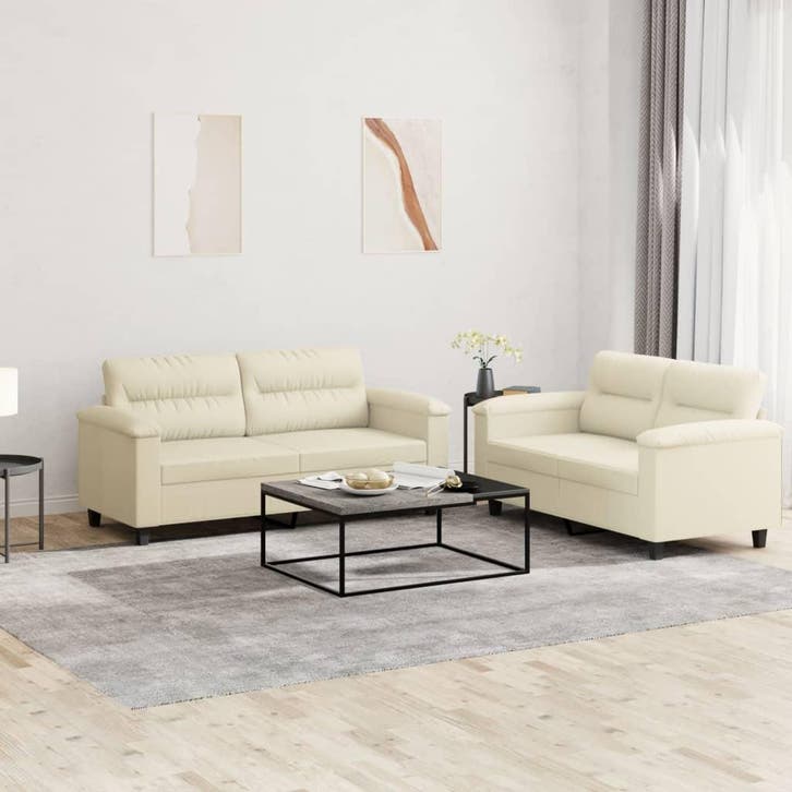 vidaXL 2-delige Loungeset met kussens kunstleer crème, Huis en Inrichting, Banken | Bankstellen, Nieuw, Leer, Vierpersoons of meer