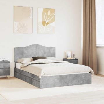 vidaXL Opslag bed met lade Beton Grijs 150 x 200 cm Bewerkt, Verzenden, Grijs, Hout, Nieuw