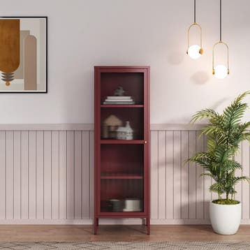 Vitrinekast Säkylä 150x50x35 cm bordeaux rood [en.casa], Verzenden, Nieuw