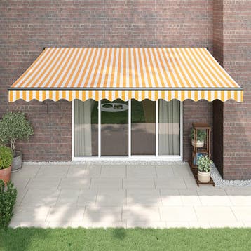 vidaXL Handmatige Zonnescherm 4,5 x 3 m Geel en wit, Verzenden, Nieuw
