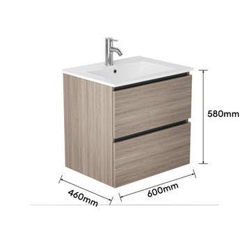 Badkamermeubel-Grey oak-60cm, Verzenden, Nieuw