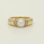 Ring - 14 karaat Geel goud Parel - Diamant, Nieuw