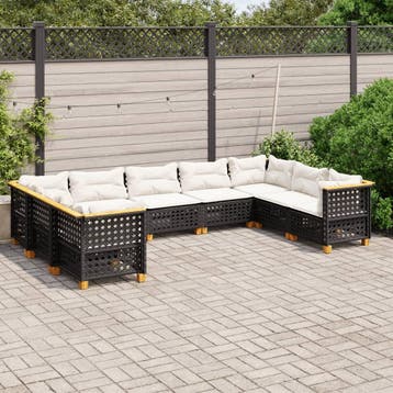 vidaXL 9-delige Loungeset met kussens poly rattan zwart, Verzenden, Nieuw, Loungeset