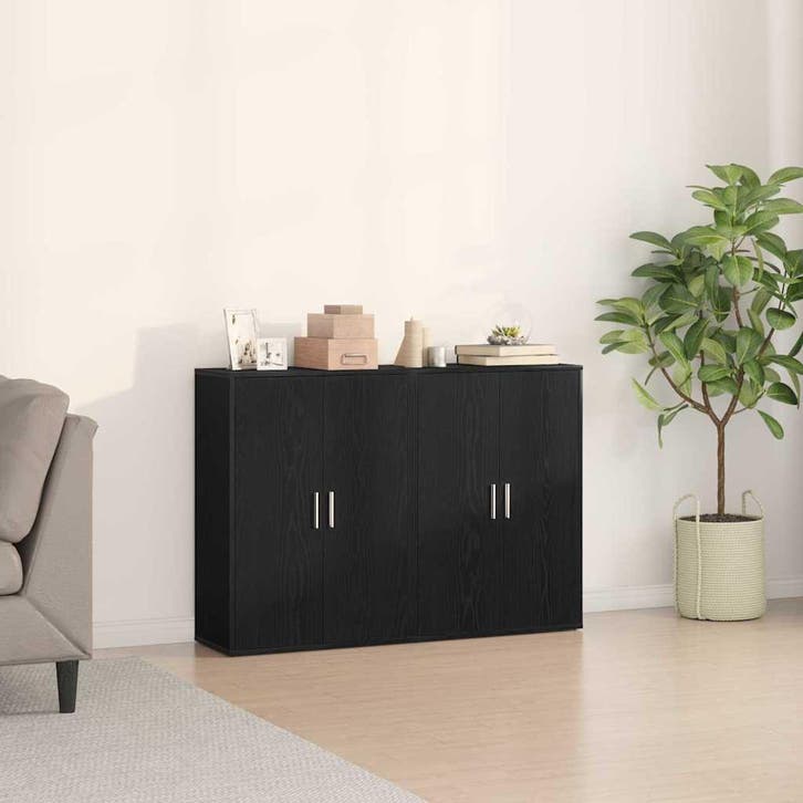 vidaXL Dressoir 2 st Zwart Eiken 60 x 31 x 84 cm Bewerkt, Huis en Inrichting, Kasten | Dressoirs, Nieuw, Minder dan 50 cm, Overige houtsoorten
