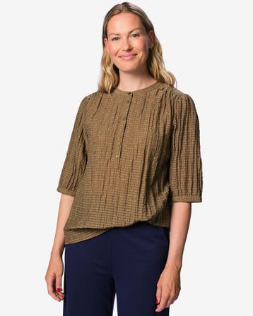 HEMA Damesblouse Bay strepen middenbruin, Verzenden, Nieuw