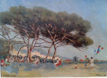 Jean-Frédéric Canepa (1894-1981) - Scène animée avec des, Antiek en Kunst