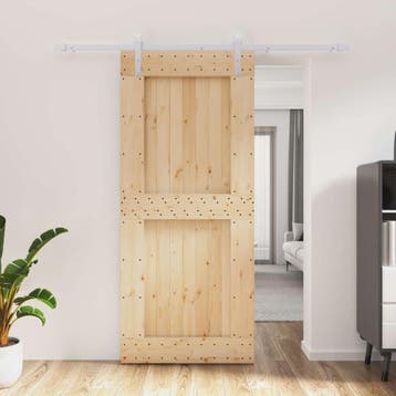 vidaXL Schuifdeur Natuurlijk en Wit 90 x 210 cm Massief, Verzenden, Nieuw