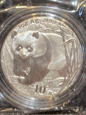 China. 10 Yuan 2001 Panda 1oz.Ag.999 (Zonder minimumprijs)
