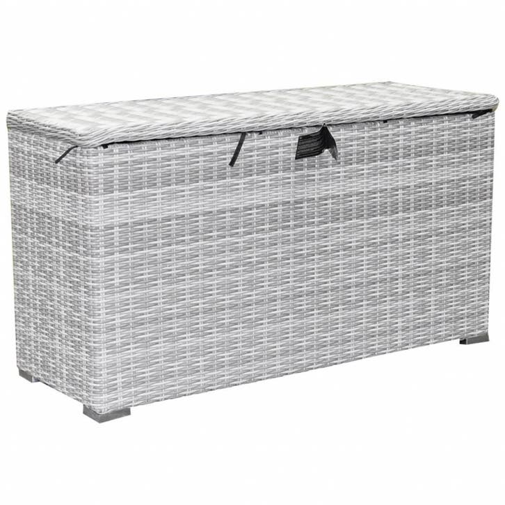Kussenbox klein 126x47xH71 cm wit grijs, Tuin en Terras, Tuinsets en Loungesets, Nieuw, Wicker, Ophalen of Verzenden