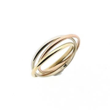 Tricolor gouden ring; 14 karaat; ringmaat 15, Gebruikt, Ophalen of Verzenden, Kleiner dan 17, Dame