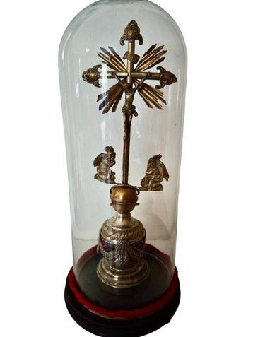 Crucifix - Messing, Glas, Hout - 1850-1900 - Cucifix onder
