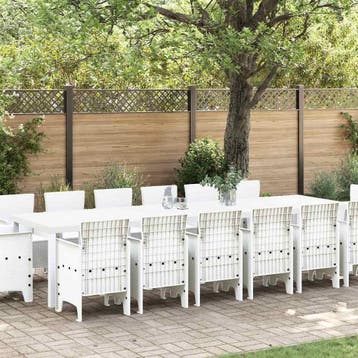 vidaXL Tuin Eetset 15 pcs Wit Polt riet, Verzenden, Nieuw, 5 zitplaatsen