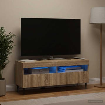vidaXL LED tv-meubel ZWOLLE 100 x 35 x 43 cm Sonoma Eiken, Minder dan 50 cm, Verzenden, Nieuw, Minder dan 100 cm