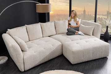 Moderne grote bank ROYAL 295 cm champagne beige Bouclé lente, Huis en Inrichting, Ophalen of Verzenden, Nieuw