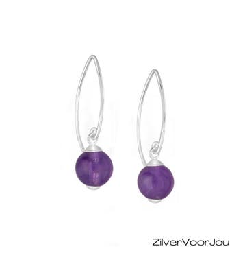 925 zilveren haak oorbellen met ronde amethist edelsteen van, Sieraden, Tassen en Uiterlijk, Verzenden, Nieuw, Zilver