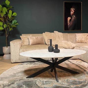 Salontafel Faye White marble | 130 cm | Ovaal | Starfurn, Ophalen of Verzenden, Nieuw