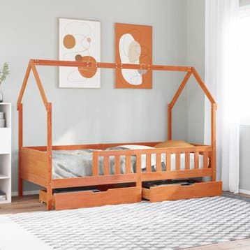 vidaXL Kinderbedframe met lades 90x190 cm massief grenenhout, 90 cm, Eenpersoons, Bruin, Verzenden