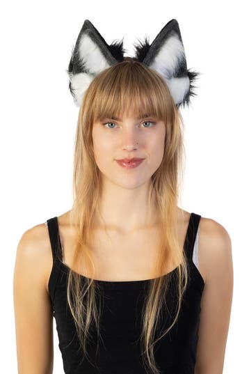 Haarband Furry Oortjes Zwart Grijs Wit Kat Poes Vos Diadeem, Ophalen of Verzenden, Nieuw, Carnaval, Accessoires