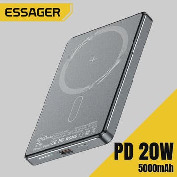 Essager Magnetische Powerbank 5000mAh 20W Draadloos Dun & Sn, Verzenden, Nieuw