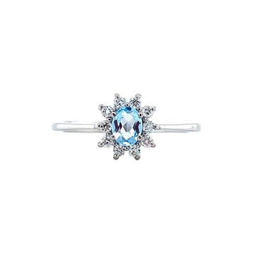 Witgouden entourage ring met diamant en topaas 14 karaat*, Verzenden, Zo goed als nieuw, Goud