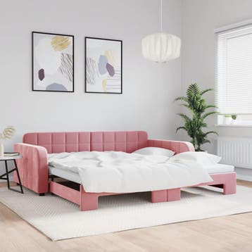 vidaXL Slaapbank met onderschuifbed 100x200 cm fluweel roze, 100 cm, Eenpersoons, Verzenden, Nieuw