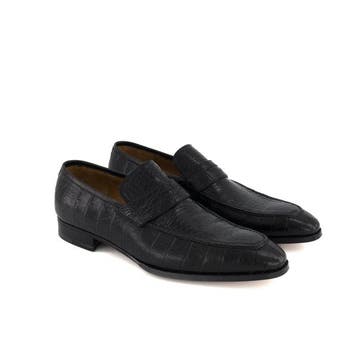 Enzo Bonafè Crocodile-UK10- Black Pennyloafers - Loafers -, Nieuw