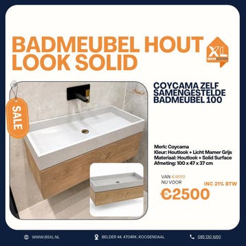 Coycama badmeubel 100 cm houtlook - OUTLET, Nieuw, Minder dan 100 cm, Wasbak of Wastafel, 25 tot 50 cm