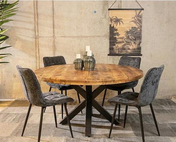 Combideal Lucille: ronde eettafel Mangohout 120 cm met 4, Ophalen of Verzenden, Nieuw