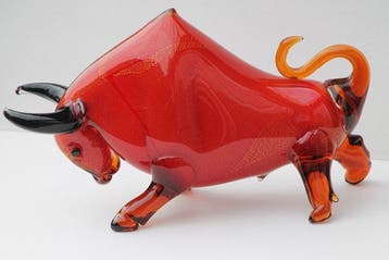 Beeld, xxl bull in murano stijl - 30 cm - Glas
