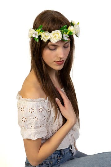 KIMU® Glitter Bloemenkrans Haar Rozenkrans Wit Witte Bloemen, Ophalen of Verzenden, Nieuw, Carnaval, Accessoires