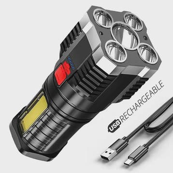 Krachtige Oplaadbare LED Zaklamp met Zijlicht - 5 LED's & CO, Verzenden, Nieuw