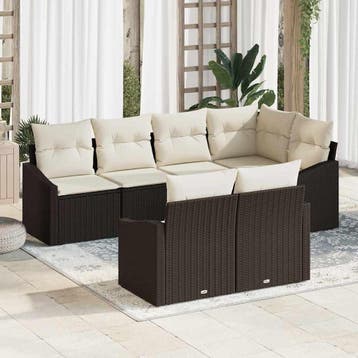 vidaXL Bankstel 7 st Bruin poly rattan, Tuin en Terras, Tuinsets en Loungesets, Verzenden, Nieuw, Rotan, 7 zitplaatsen