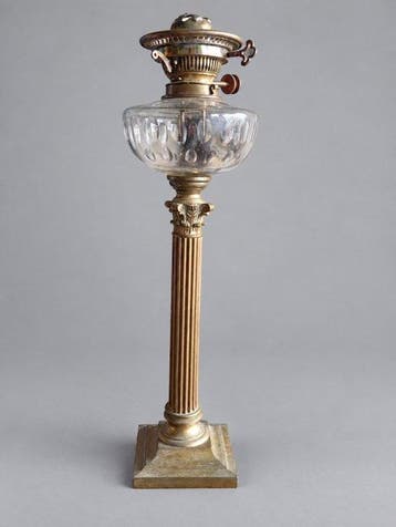 Tafellamp - Geregistreerd ontwerp - Verguld brons - olielamp