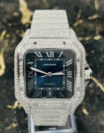 Cartier Santos - Blue Dial - WSSA0013 - Iced Out - Diamonds, Overige merken, Staal, Staal, Polshorloge