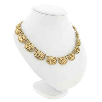 Vintage gouden fantasieschakel collier (Ketting), Ophalen of Verzenden, Gebruikt, Goud, Goud