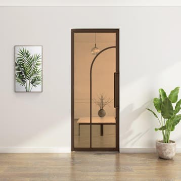 Stalen Taatsdeur - Brons - 2 Vlaks rond - Brons rook glas*, Minder dan 80 cm, Overige typen, Nieuw, Metaal