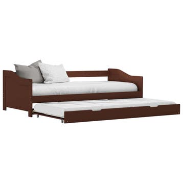 vidaXL Bedbank uittrekbaar grenenhout donkerbruin 90x200 cm, 90 cm, Eenpersoons, Bruin, Verzenden