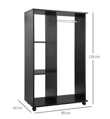 Kledingkast op Wielen 80×40×128 cm –Open Planken en Hangrail, Verzenden, Nieuw