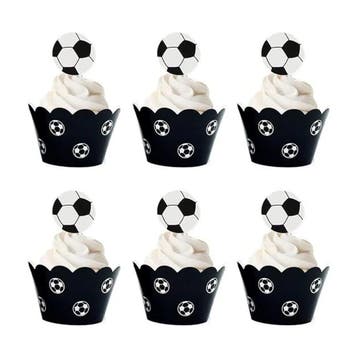 12 voetbal cellofaan zakjes, 12 cupcake bakjes en 12-toppers, Ophalen of Verzenden, Nieuw, Versiering, Verjaardag
