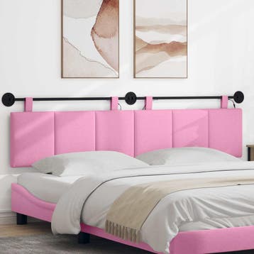 vidaXL Hangend hoofdbord Met LED-verlichting Roze Stof, Verzenden, Nieuw, Stof