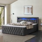 Boxspringbed Leona - 180x200 cm - Grijs incl. led verlichtin, Verzenden, Nieuw