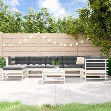 vidaXL 8-delige Loungeset met kussens massief hout wit, Verzenden, Nieuw, 8 zitplaatsen, Loungeset