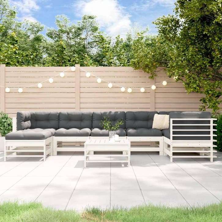 vidaXL 8-delige Loungeset met kussens massief hout wit, Tuin en Terras, Tuinsets en Loungesets, Loungeset, Nieuw, 8 zitplaatsen