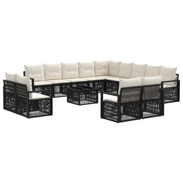 vidaXL Tuinbankenset 14 pcs Zwart poly rattan, Verzenden, Nieuw, 4 zitplaatsen