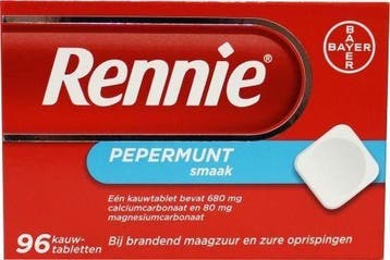 Rennie pepermunt 96 kauwtabletten, Verzenden, Nieuw